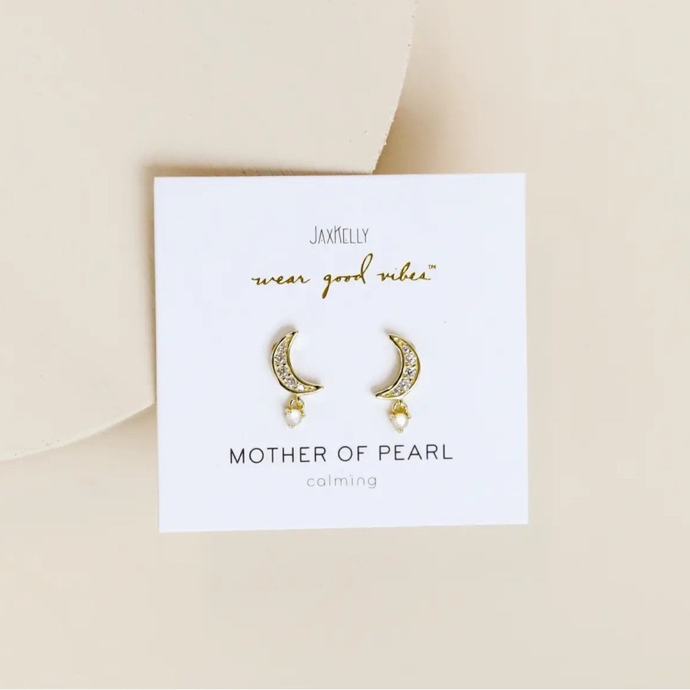 JaxKelly Moon Drop Earrings Mother of Pearl Calming
